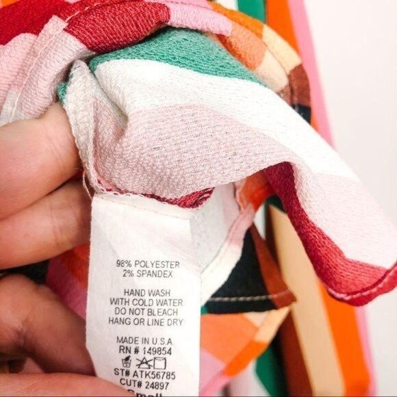 2/$30 Molly Green Bright Rainbow Stripe Balloon Sleeve Retro Top Blouse Small - Picture 9 of 9